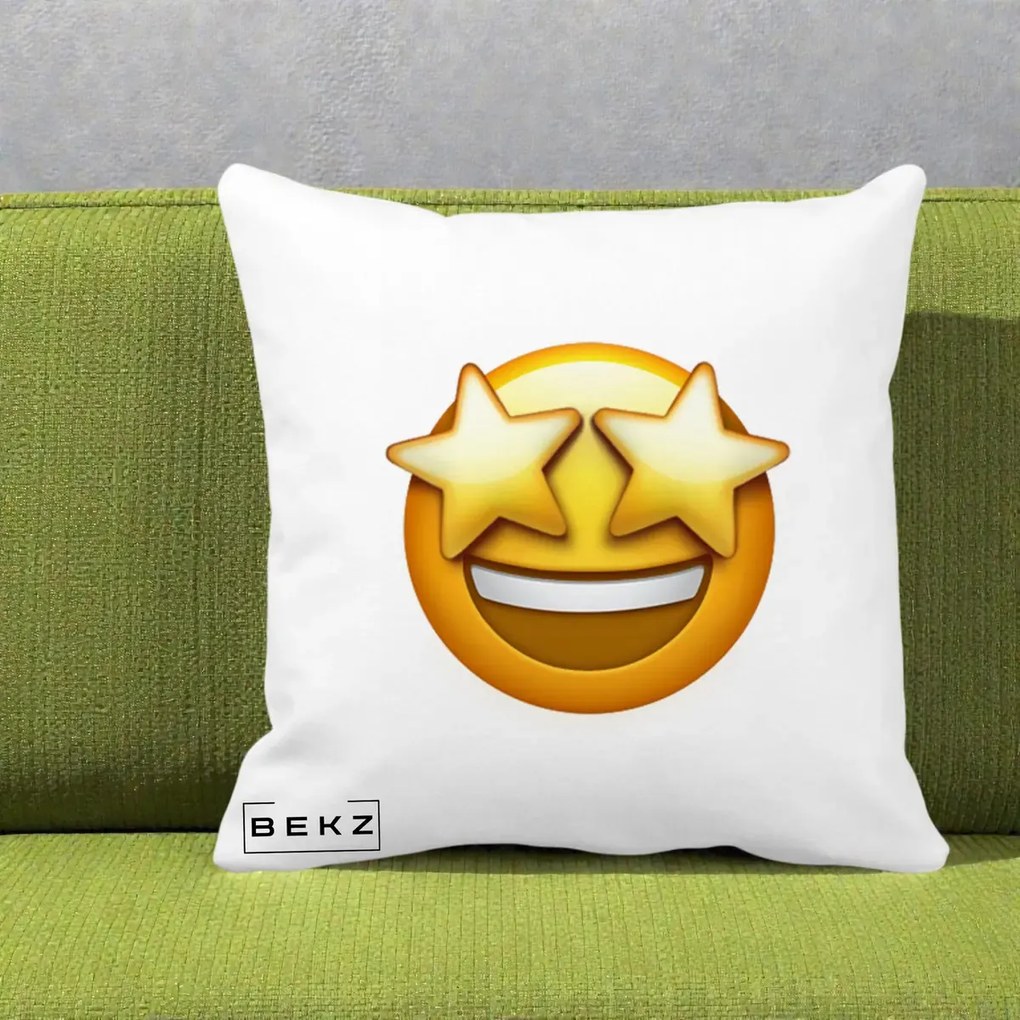 Perna Decorativa Emoji Ochi Stele, 40x40 cm, Alba Mata, Husa Detasabila, Perna Inclusa, BEKZ®