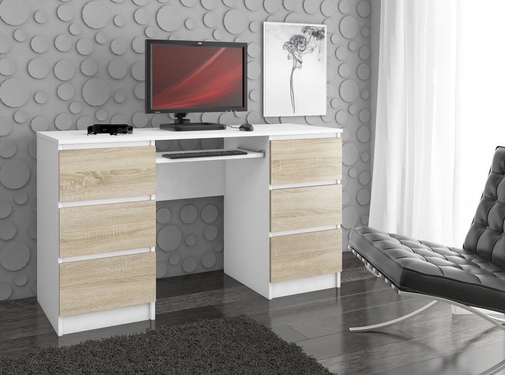 Masă PC Behati (Alb + Stejar sonoma). 1069460