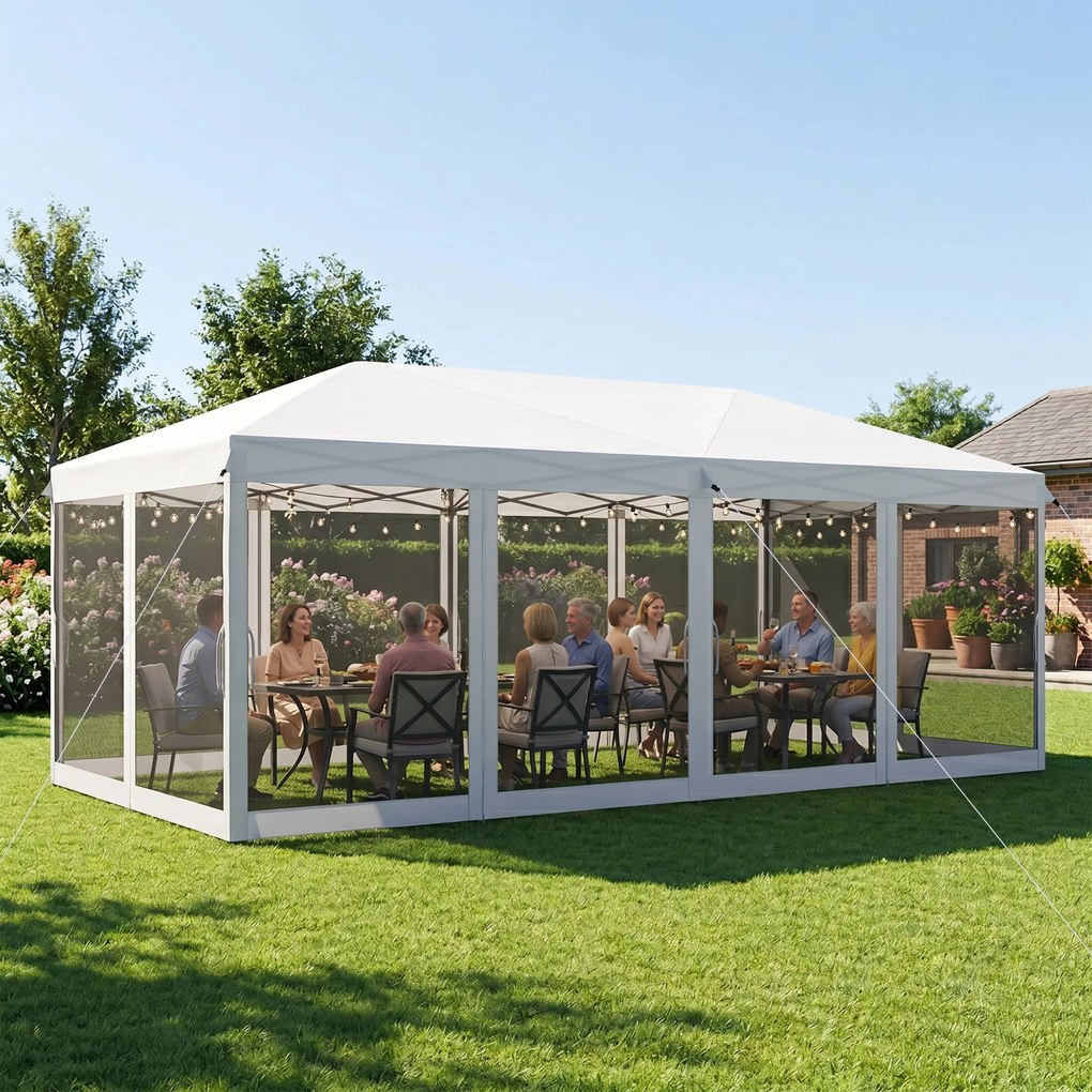 Outsunny Foisor de gradina cu plasa de tantari, alb, 3x6m | Aosom Romania