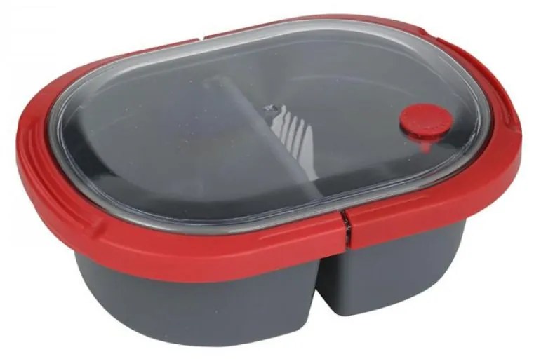 Cutie alimente LUNCH BOX ovala, Rosu, 2 compartimente,800 ml