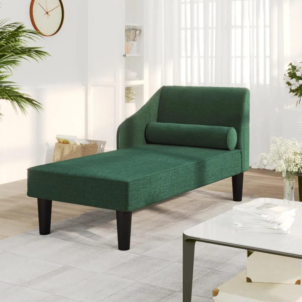 340730 vidaXL Șezlong cu suport, verde închis, material textil