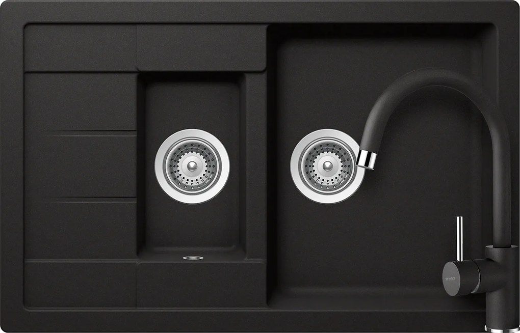 Set chiuveta bucatarie Schock Manhattan D-150S 780 x 500 mm si baterie bucatarie Schock Plutos Cristalite Nero, negru