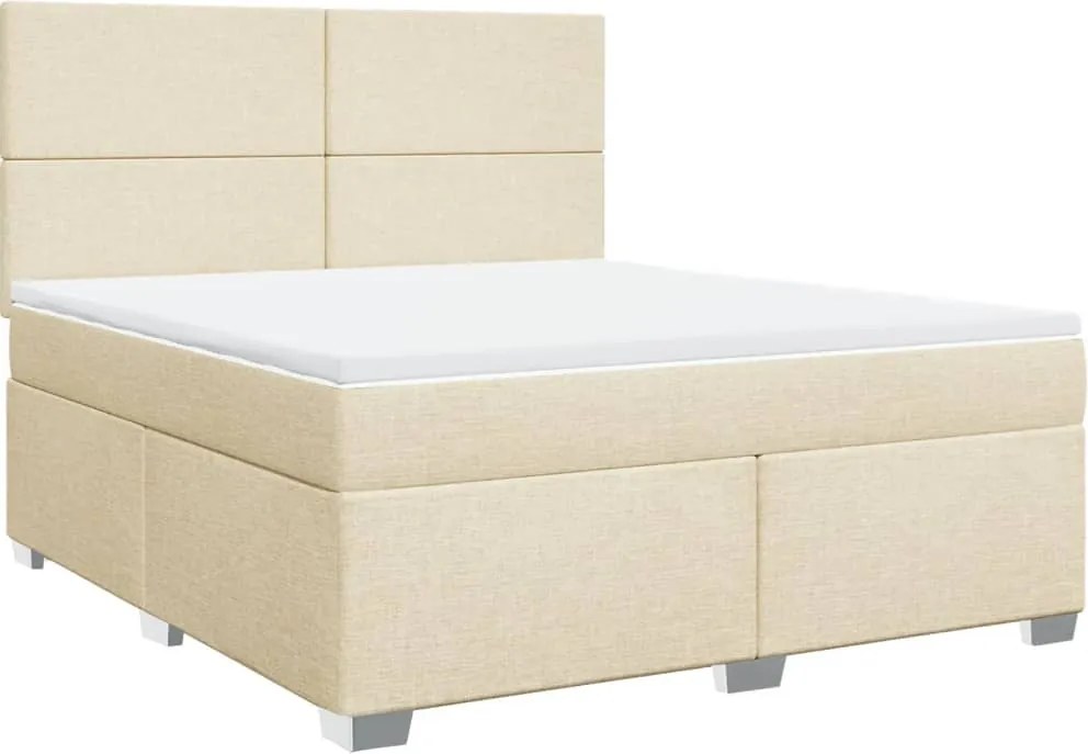vidaXL Pat continental cu saltea, crem, 180x200 cm, textil