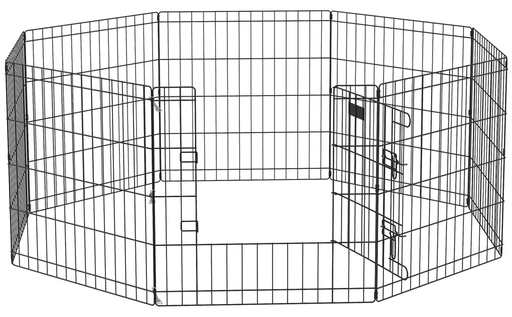 PawHut Gard Modular pentru Câini și Căței, Interior/Exterior, cu 8 Panouri din Plasă și Ușă, 61x61 cm, Negru | Aosom Romania