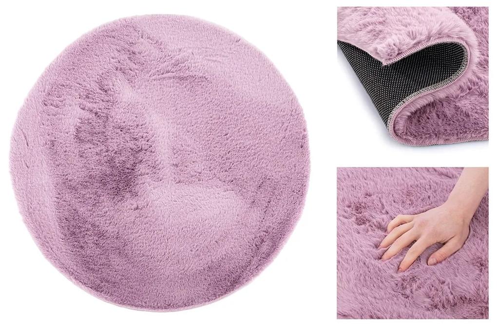 Covor rotund violet deschis LOVIKA din blana artificiala de iepure 80 cm