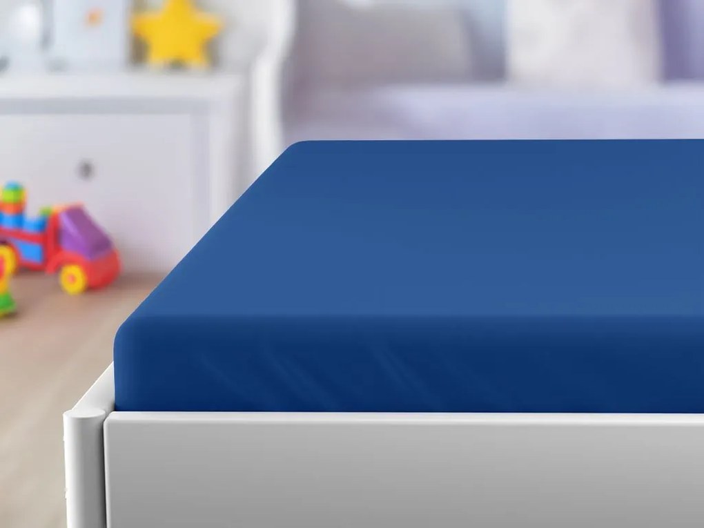 Cearsaf jersey pentru patut de copii EXCLUSIVE albastru inchis 60 x 120 cm