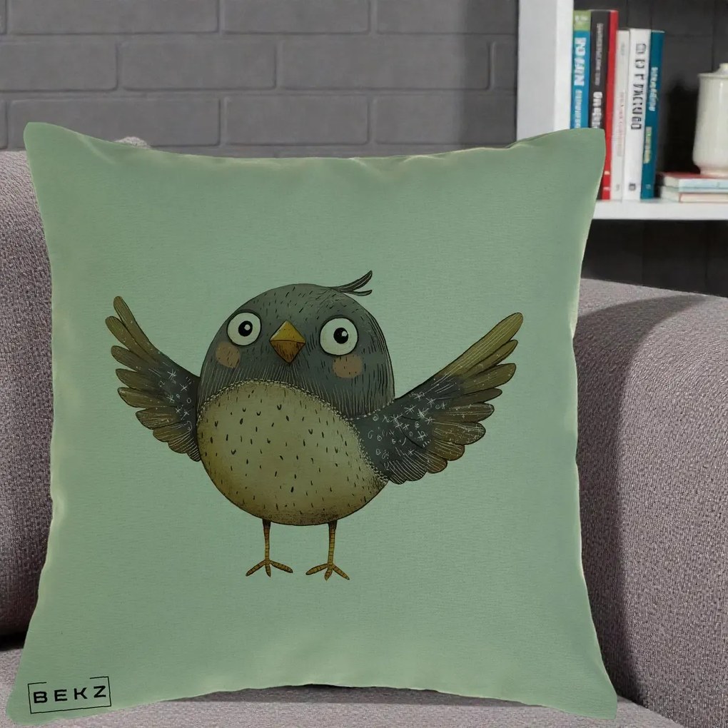 Perna Decorativa Pasare cu Aripi Intinse, 40x40 cm, Verde, Husa Detasabila, Perna Inclusa, BEKZ®
