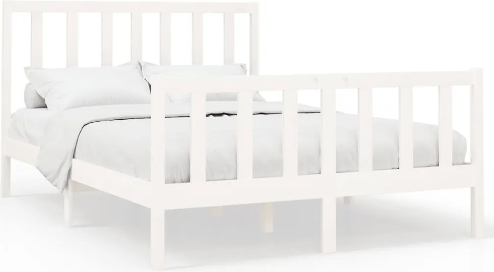 vidaXL Cadru de pat fără saltea, alb, 140x190 cm, lemn masiv de pin