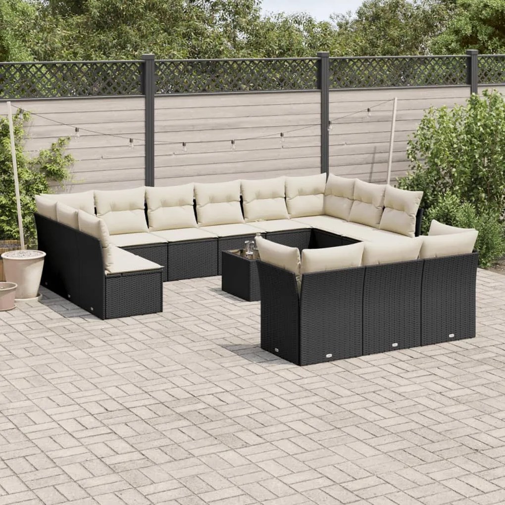 vidaXL Set mobilier de grădină cu perne, 14 piese, negru, poliratan