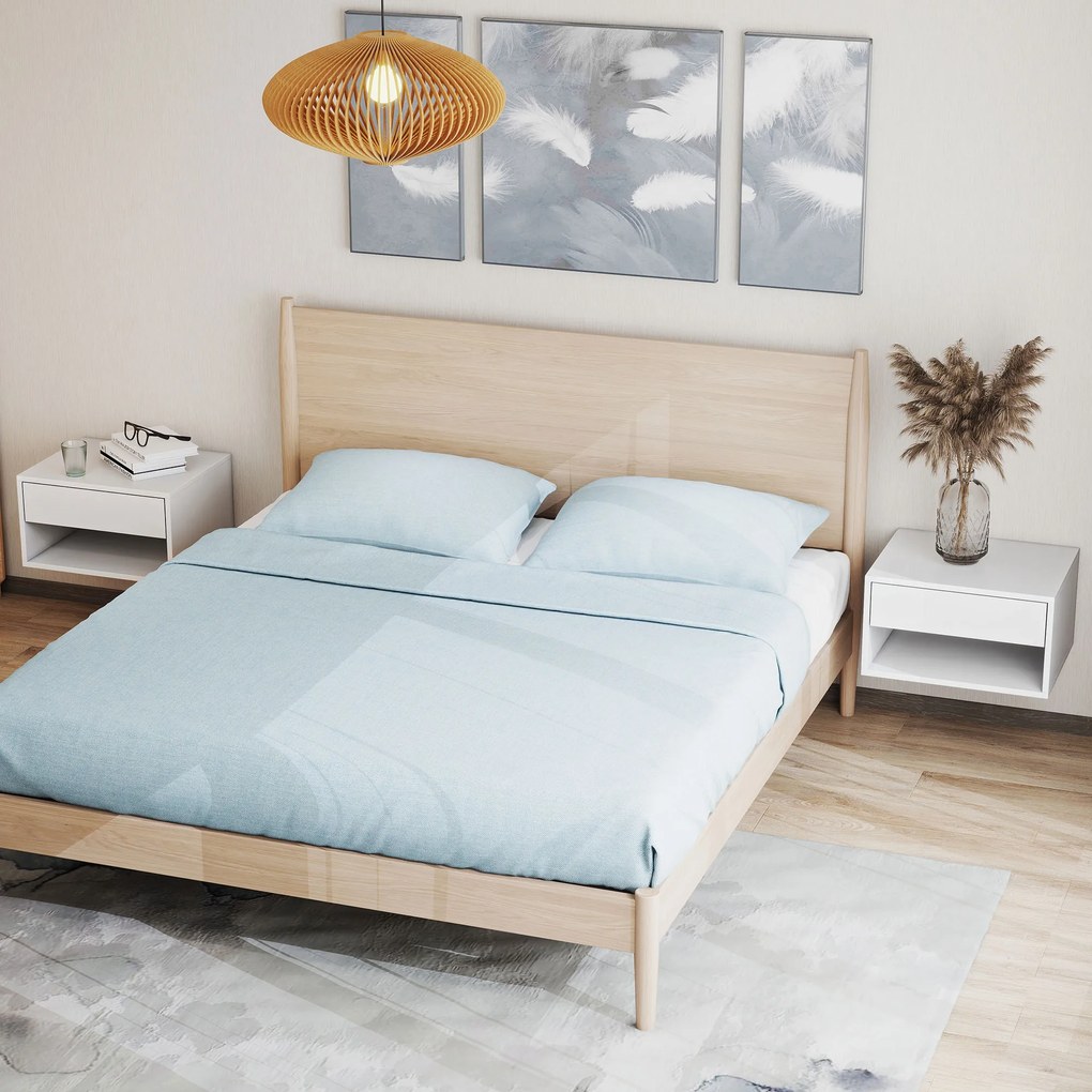 HOMCOM Set de 2 noptiere suspendate, noptiere, sertar, compartiment deschis, blat, 37 x 32 x 21 cm, alb | Aosom Romania