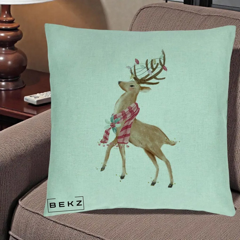 Perna Decorativa Renita cu Fular si Luminite, 40x40 cm, Verde Menta, Husa Detasabila, Perna Inclusa, BEKZ®