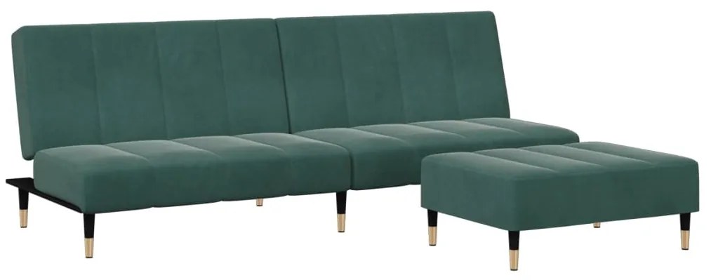 3258147 vidaXL Canapea extensibilă cu taburet, 2 locuri, verde închis, catifea