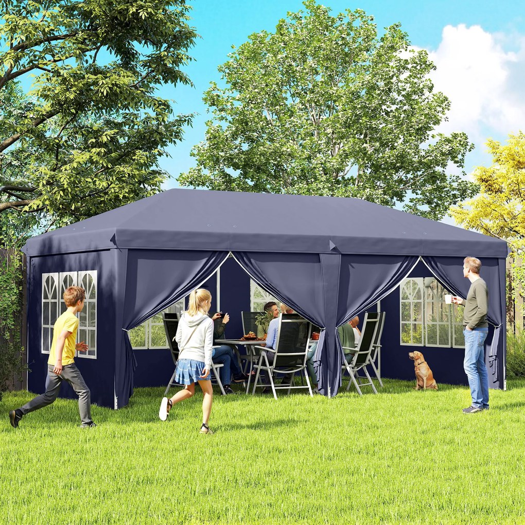 Outsunny Foisor de gradina pliabil pentru exterior cu 6 panouri laterale, 585x295cm albastru | AOSOM RO