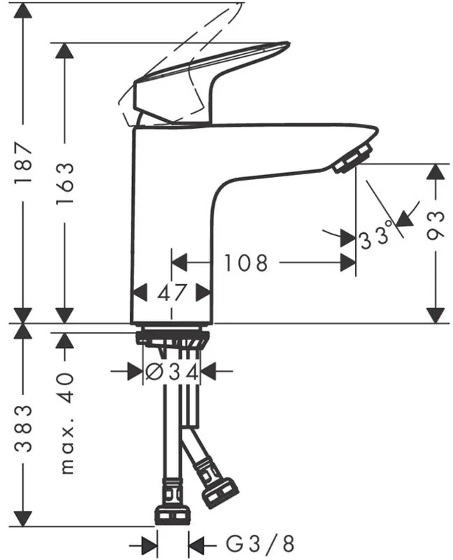 Baterie lavoar Hansgrohe, Logis 100, cu ventil, crom