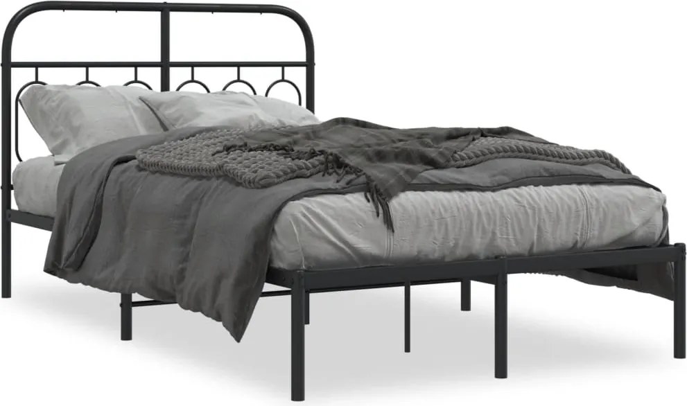 vidaXL Cadru de pat metalic cu tăblie, negru, 120x190 cm