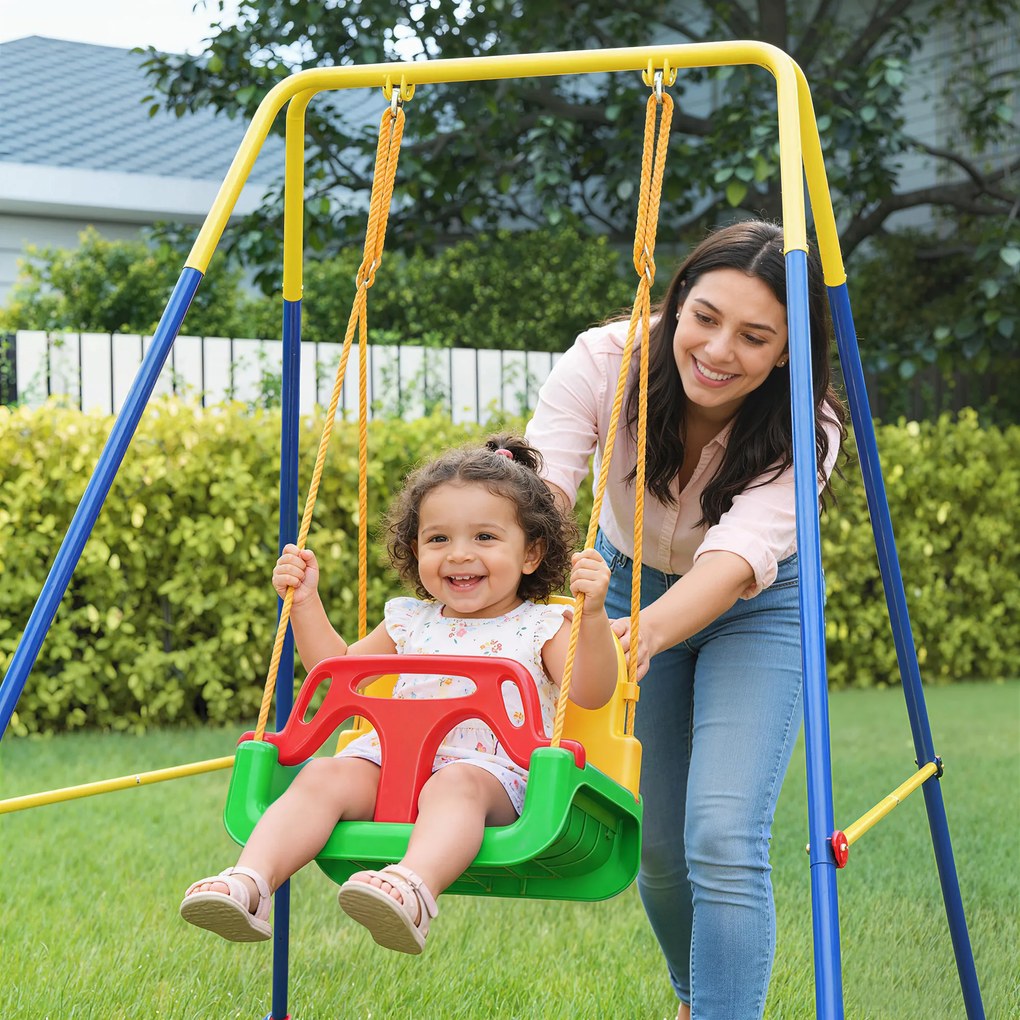 AIYAPLAY Leagăn 3-în-1 pentru Grădină, Leagăn pentru Bebeluși de Interior și Exterior, Înălțime Reglabilă, Cadru Pliabil din Oțel, Centură de Siguranță, Ușor de Montat, 9 Luni-8 Ani, Verde | Aosom Romania