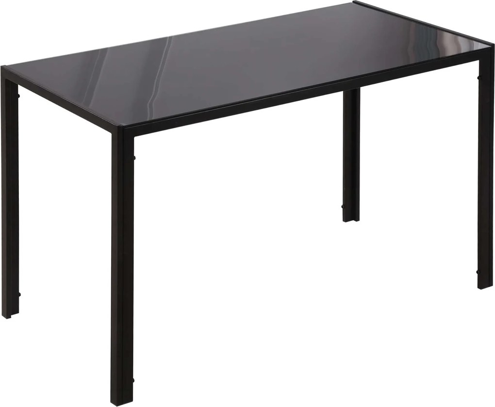 HOMCOM Masă Rectangulară pentru 4 Persoane din Metal și Sticlă Călită, 120x60x75 cm, Negru | Aosom Romania
