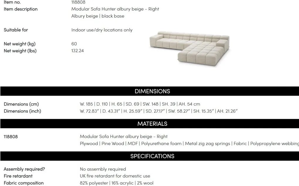 Modul dreapta pentru canapeaua design LUX Hunter