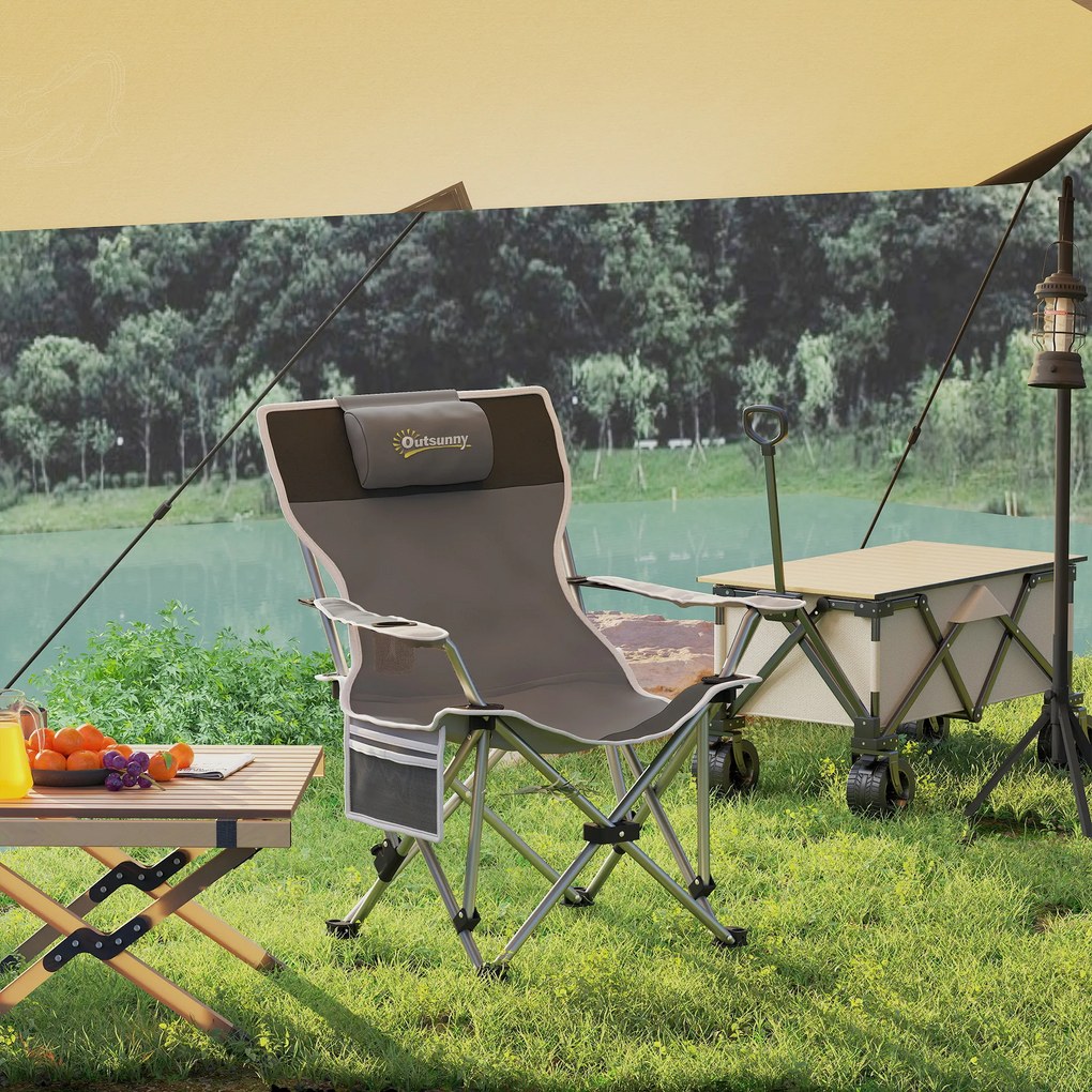 Outsunny Scaun de Camping Pliabil și Rabatabil cu Suport pentru Picioare Detașabil și Tetieră, 82x50/100x88 cm, Negru | Aosom Romania