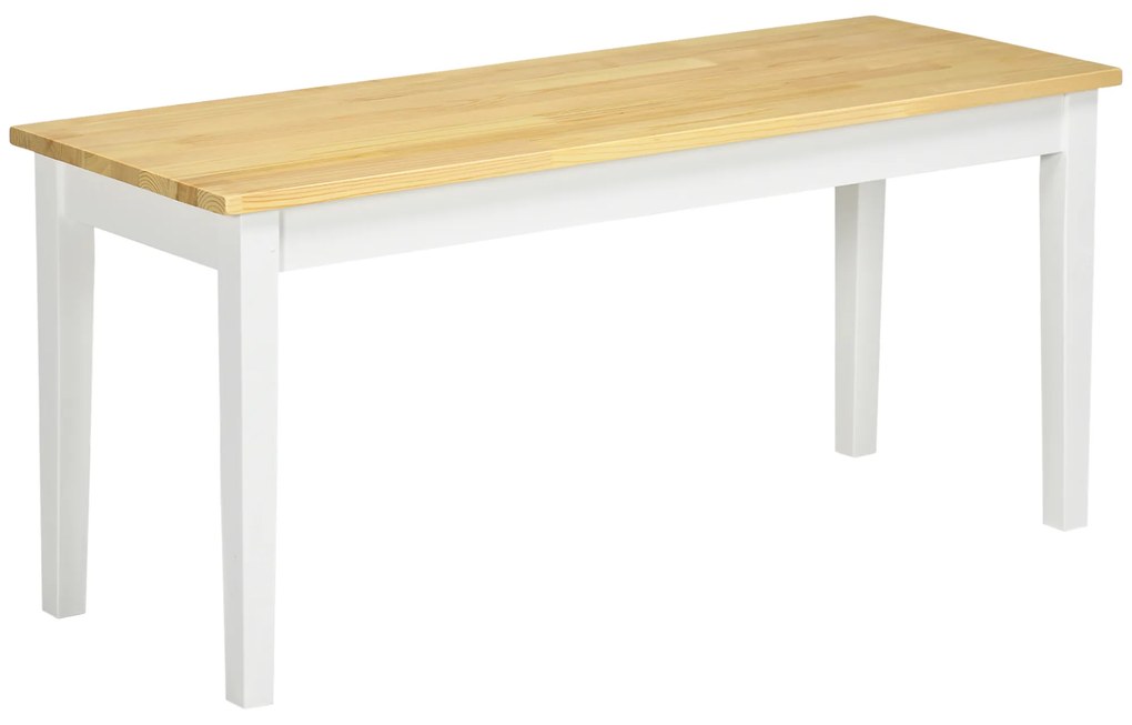 HOMCOM Banc din lemn pentru 2 persoane bicolore cu șezut natural și picioare albe 102 x 36 x 45 cm | Aosom Romania