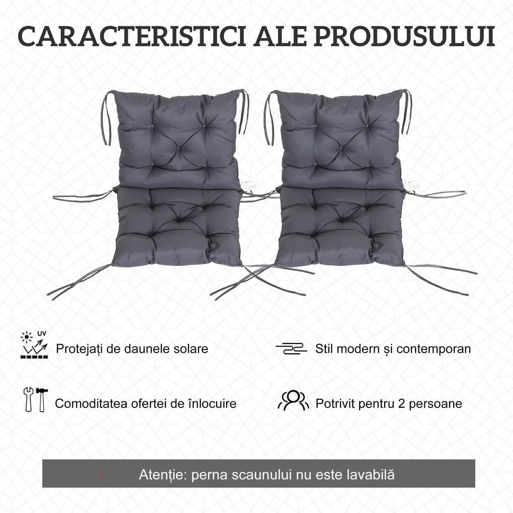 Outsunny Set de Două Perne pentru Scaune de Exterior - Gri | Aosom Romania