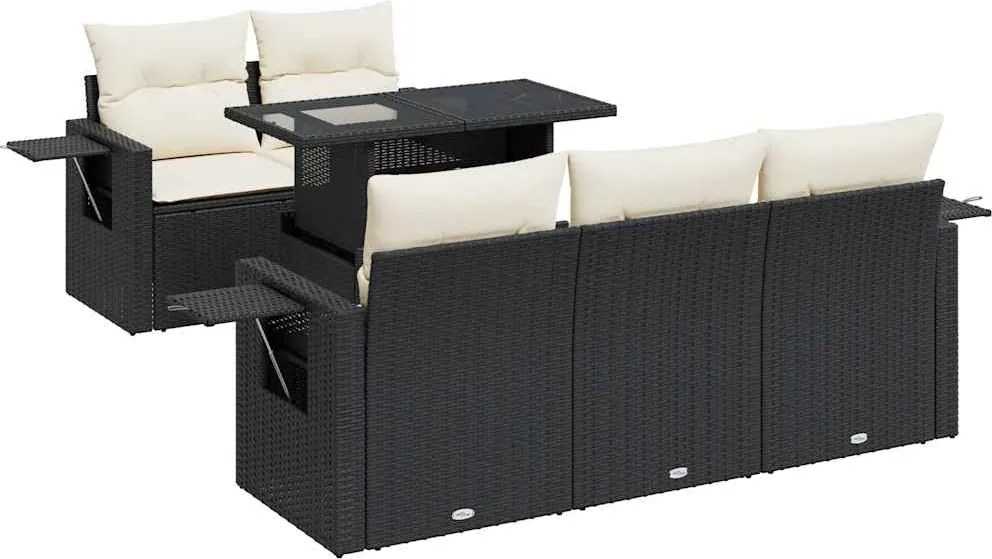 vidaXL Set mobilier de grădină cu perne, 6 piese, negru, poliratan