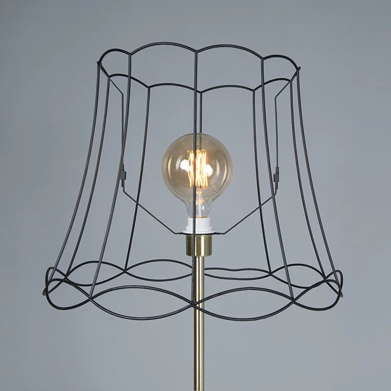 Lampă de podea retro din alamă cu abajur Granny Frame negru 45 cm - Kaso