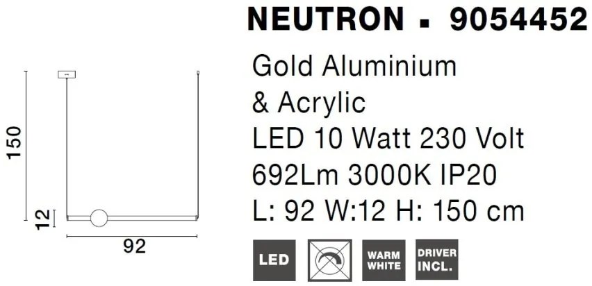 Lustra LED suspendata design modern Neutron auriu