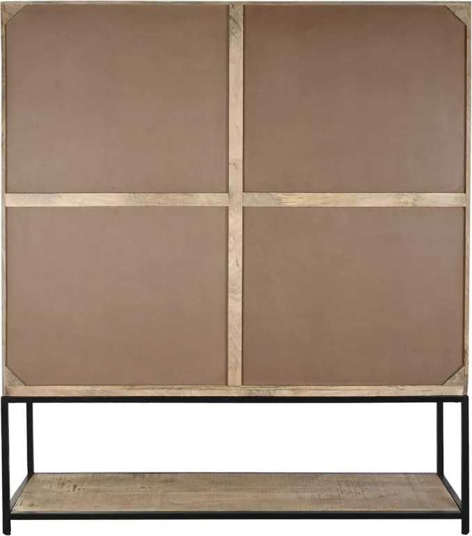 Etajeră din lemn de mango maro și metal negru, cu 4 uși și 1 raft, finisaj natural, 200 x 170 x 45 cm, „Arcole”