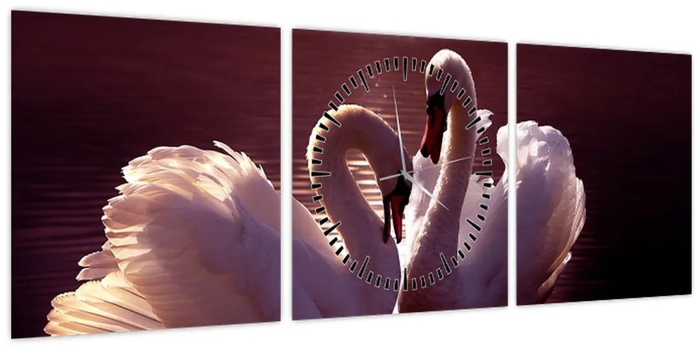 Tablou - Lebede pe lac (cu ceas) (90x30 cm)