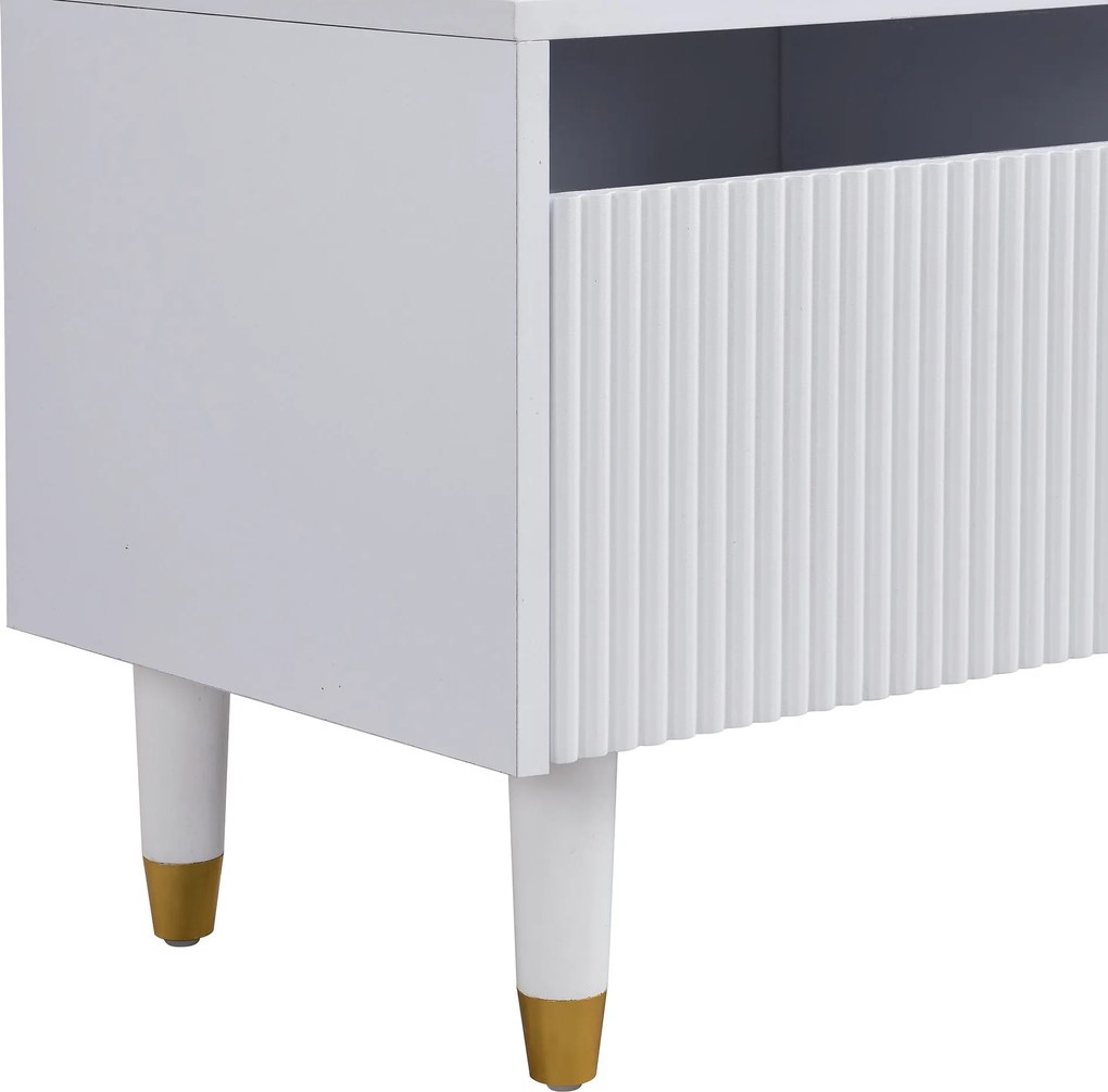 Comodă TV cu 4 sertare, din MDF și acril, 178x35x45 cm, Alb