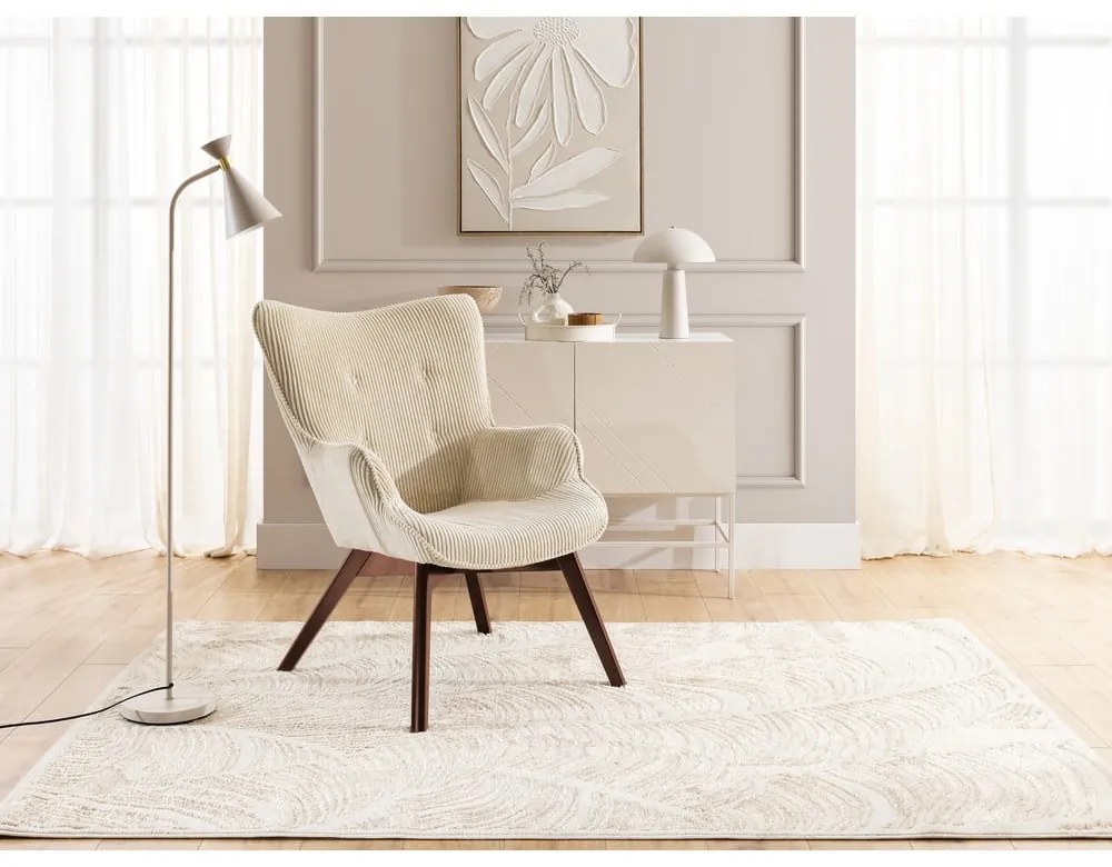 Fotoliu bej cu tapițerie din catifea reiată Niko – Ropez