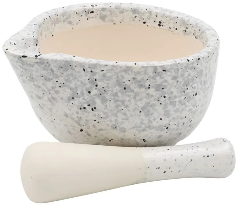 Mojar cu pistil, 330 ml, Excellent Houseware, ceramică, alb terrazzo