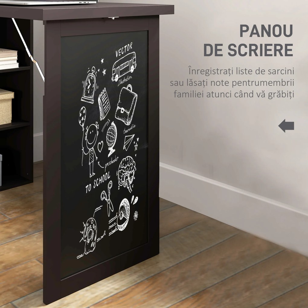 HOMCOM Birou Modern Pliabil cu Bibliotecă și Tablă, din Lemn și Metal, 98x51x153 cm, Maro | Aosom Romania