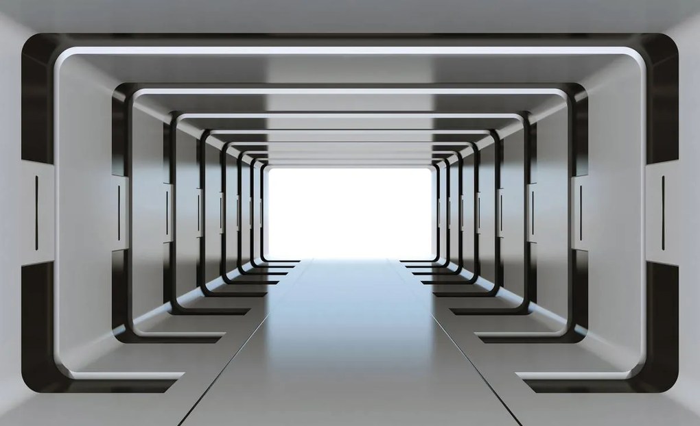 Fototapet - 3D tunel argintiu (152,5x104 cm)
