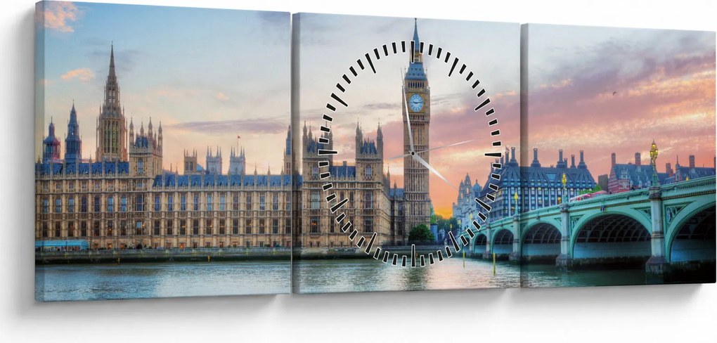 Tablou - Londra în culori pastelate (cu ceas) (90x30 cm)