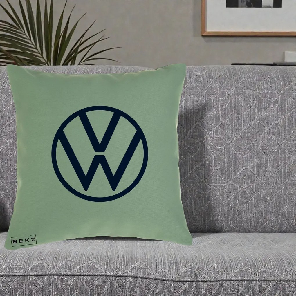 Perna Personalizata cu emblema Volkswagen, 40x40 cm, Verde, Husa Detasabila, Perna Inclusa, BEKZ®