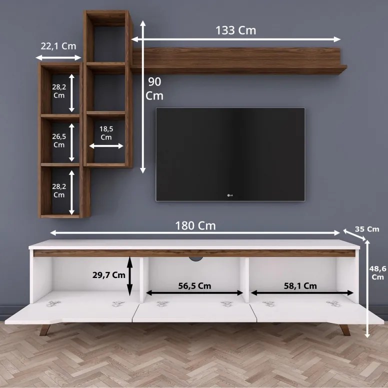 Ansamblu Comoda TV M16-804 Alb-Walnut