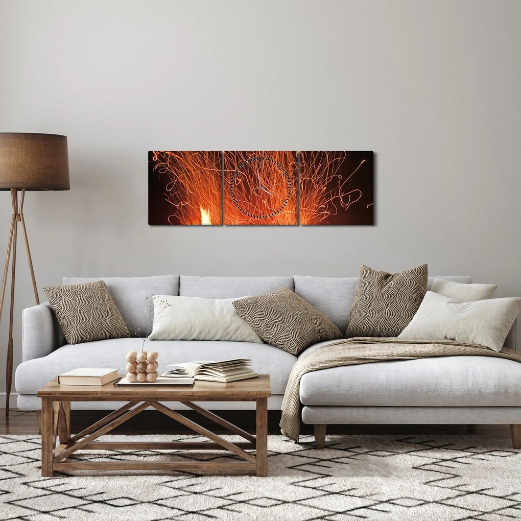 Tablou cu focul (cu ceas) (90x30 cm)