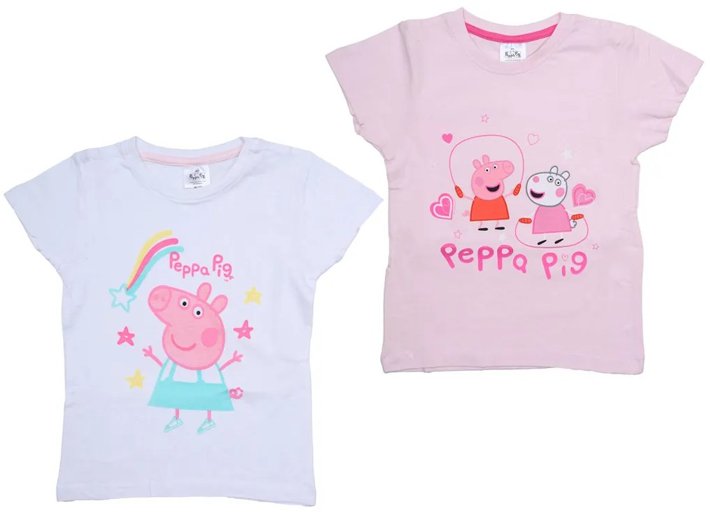 Tricou copii 2 buc PEPPA PIG roz deschis/alb - diferite marimi Marime: 110 - 116