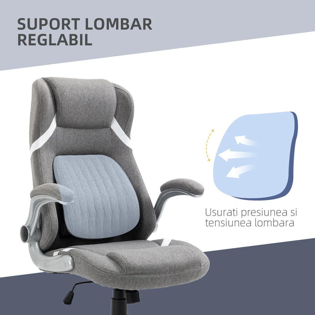 Vinsetto Scaun directorial cu Înălțime Reglabilă, Scaun de Birou Ergonomic Rotativ din Țesătură și Oțel, 68x76x109-117cm, Gri | Aosom România