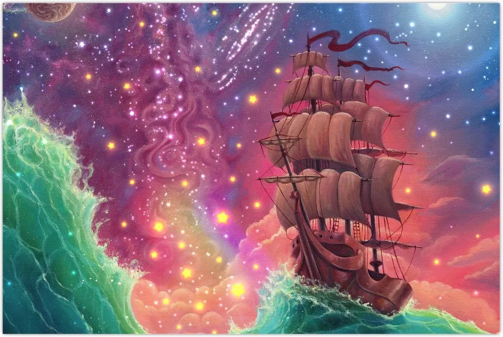 Tablou - Cerul spațial cu navă (90x60 cm)