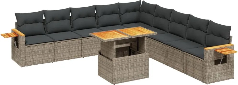 vidaXL Set canapele de grădină cu perne, 11 piese, gri, poliratan