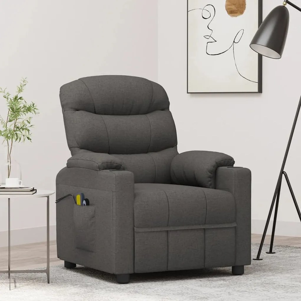 3143504 vidaXL Fotoliu de masaj electric rabatabil, gri închis, textil
