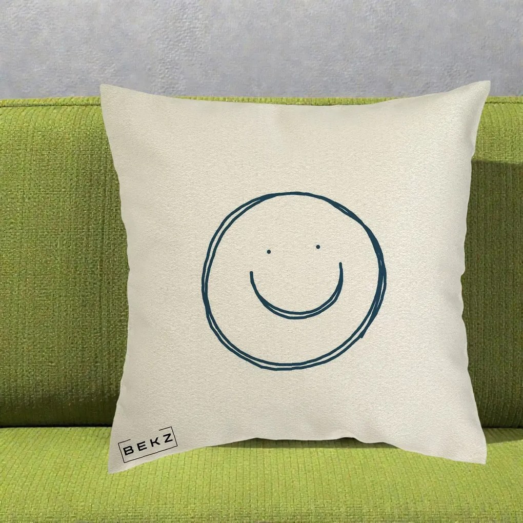Perna Decorativa Smile Desen Minimalist, 40x40 cm, Ecru, Husa Detasabila, Perna Inclusa, BEKZ®