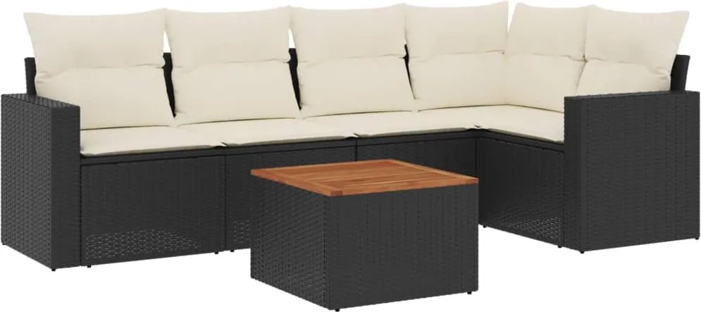 vidaXL Set mobilier de grădină cu perne, 6 piese, negru, poliratan