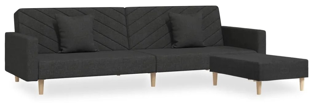 3081821 vidaXL Canapea pat cu 2 locuri, cu 2 perne și taburet, negru, textil