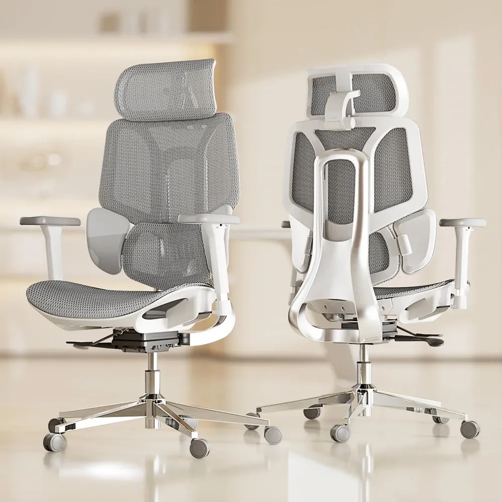 HBADA E3 AIR Scaun ergonomic, cu suport lombar dinamic pe 3 zone, tetieră reglabilă 3D, cotiere reglabile 6D, pivotant, Gri