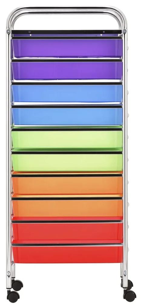 Carucior de depozitare mobil cu 10 sertare, multicolor, plastic 10, Multicolour