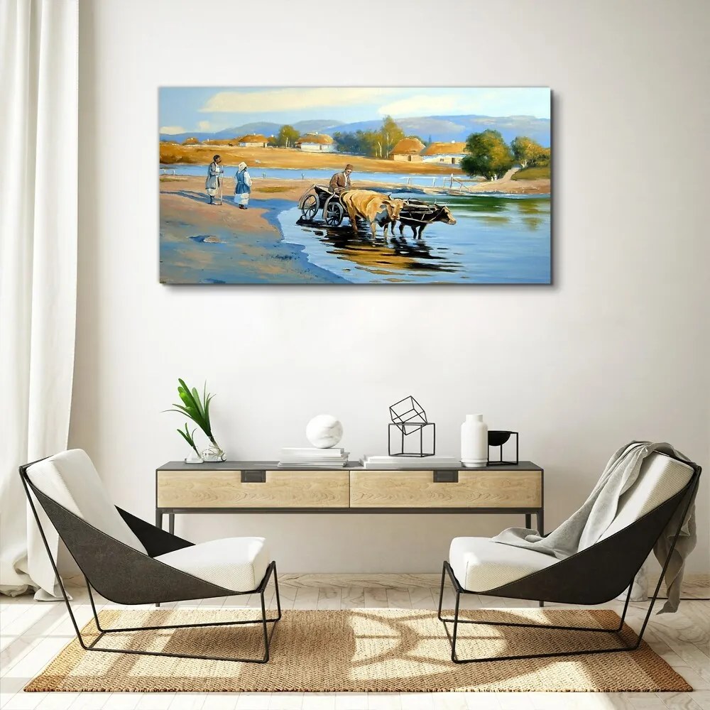 Tablou canvas colibă ​​de râu sătenilor din sat
